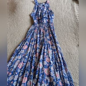 Abel the Label Anthropologie Boho Blue Floral Maxi Dress